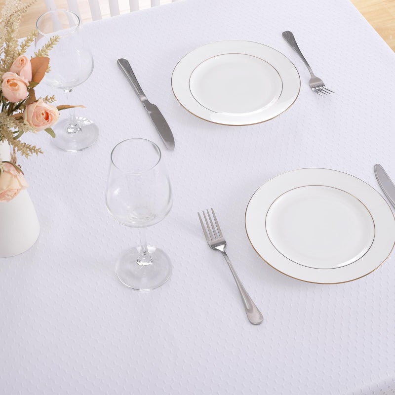 JUCFHY Jacquard Morrocan Rectangle Christmas Table Cloth Oil-Proof Spill-Proof and Water Resistance Tablecloth,Decorative Fabric Table Cover for Outdoor and Indoor Use,52 x 70 Inch,White - Image 2